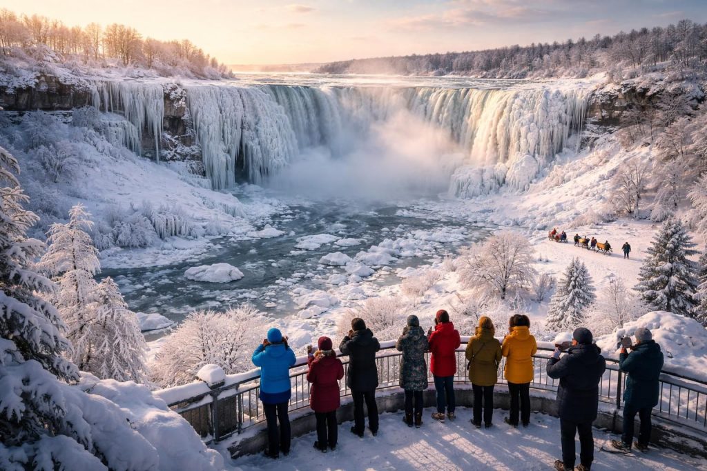 découvrez la magie des chutes du niagara en hiver avec un paysage féerique de glace et profitez d'activités hivernales uniques pour une expérience inoubliable.